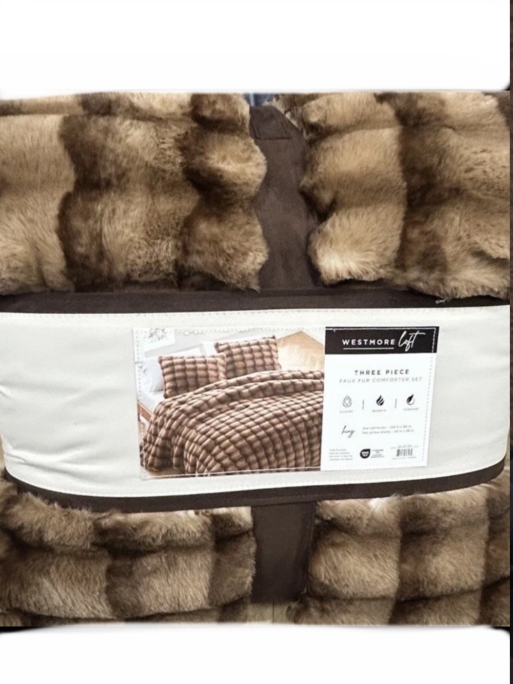 Westmore Loft Brown Faux Fur Luxury King Comforter Set 106”x90” Warmth Comfort